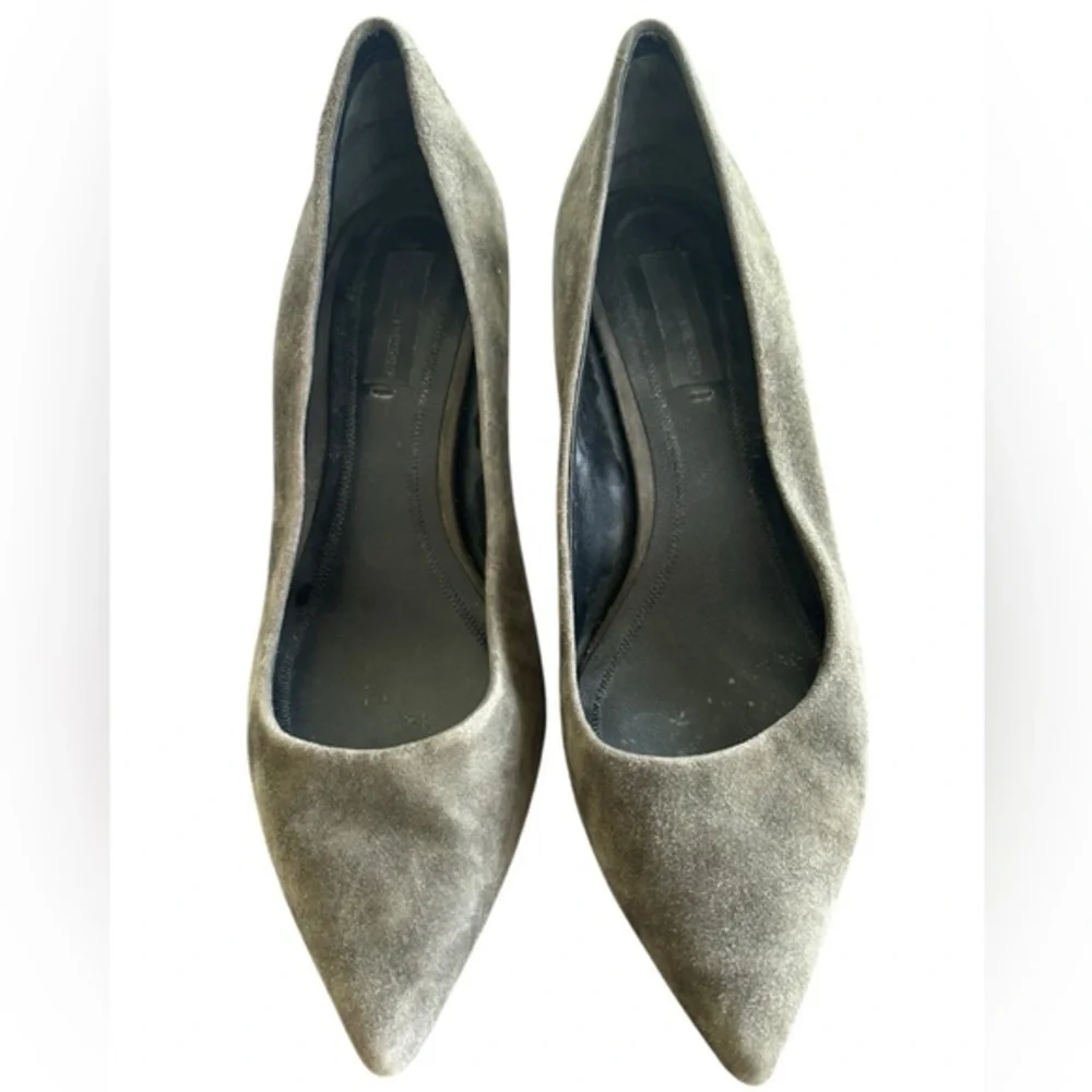 Alexander Wang Simona Dark Green Suede Pumps Split Block Heel‎ Size 37